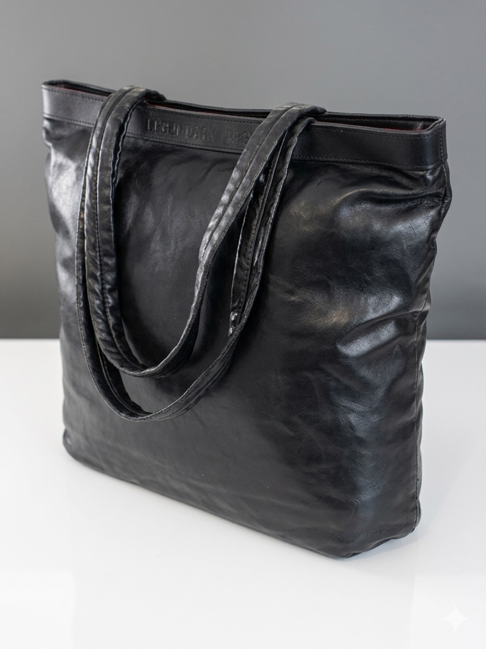 Jean Paul Gaultier Black Leather Tote Logo Vintage 12" X 13" Double Handle Rare